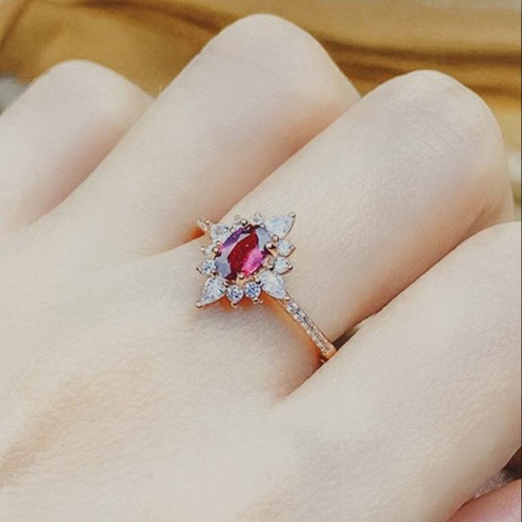 Natural Gemstone Ring Gold Vermeil Red Garnet ring for Her Retro Open Ring - Picture 10 of 11